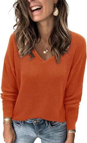 II ININ Women's Fall Sweater 2024 Long Sleeve Tops Fashion Outfits Trendy Casual V Neck Oversized Pullover Sweaters