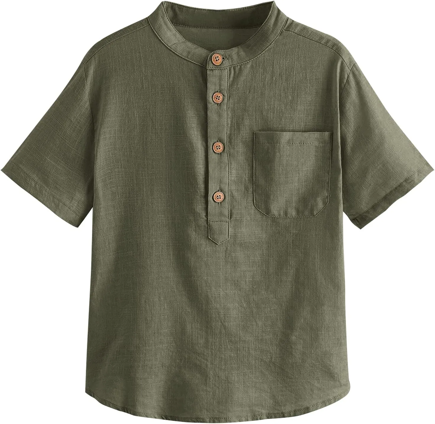 Inorin Boys Button Up Henley Shirt Short Sleeve Lightweight Summer Linen Cotton Dress Shirts Tees Tops with One Pocket