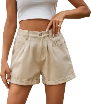 Jean Shorts Womens Trendy High Rise Denim Shorts Baggy Folded Hem Jeans Jorts Summer Hot Short Pants for Streetwear