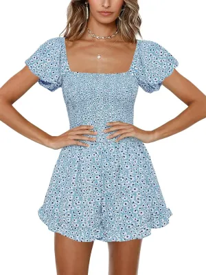 Jeanewpole1 Women Shirred Smocked Tube Top Short Wide Leg Pants Romper Jumpsuit