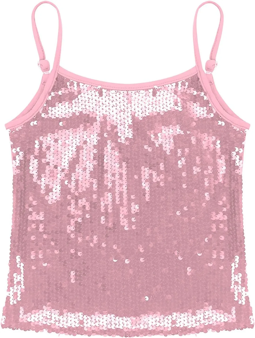 JEATHA Kids Girls Shiny Sequins Sleeveless Tank Top Stage Performance Camisole Shirts Dancewear