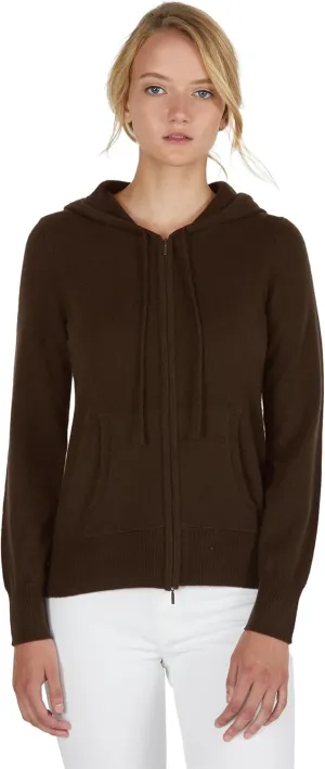 JENNIE LIU Women's 100% Pure Cashmere Long Sleeve Zip Hoodie Cardigan Sweater