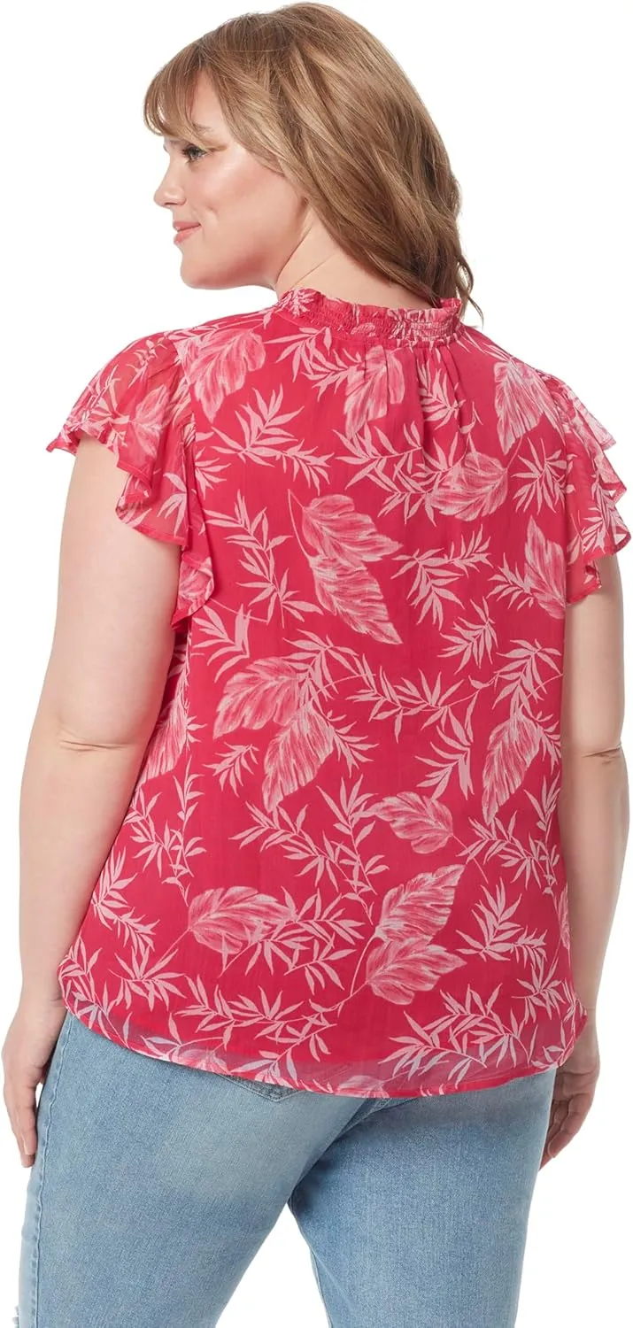 Jessica Simpson Women's Alaina Flutter Sleeve Ruffle Collar Pullover Top Plus Size