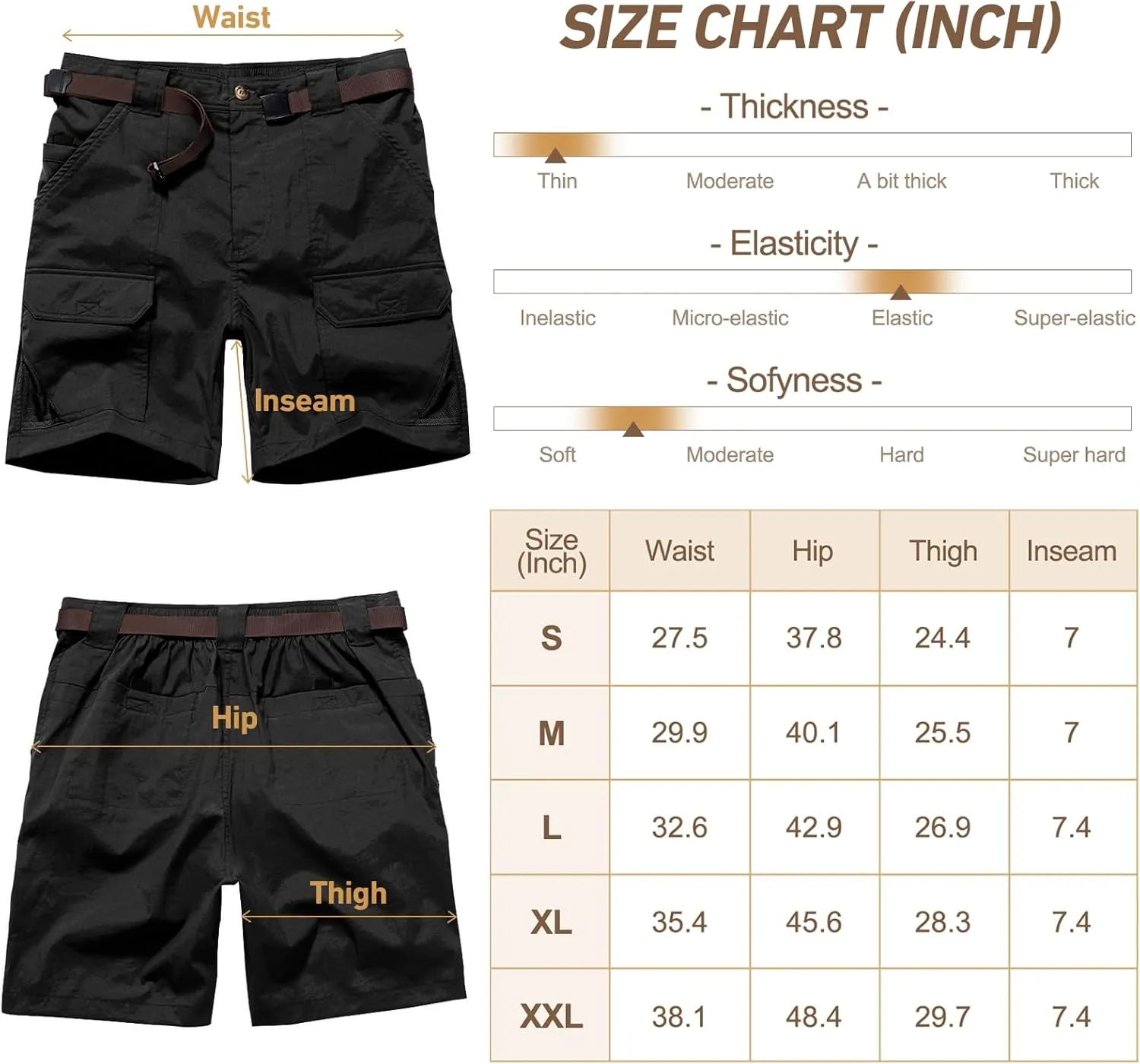 Jessie Kidden Womens Stretch Cargo Hiking Shorts Quick Dry Elastic Waist 7" Casual Shorts for Women