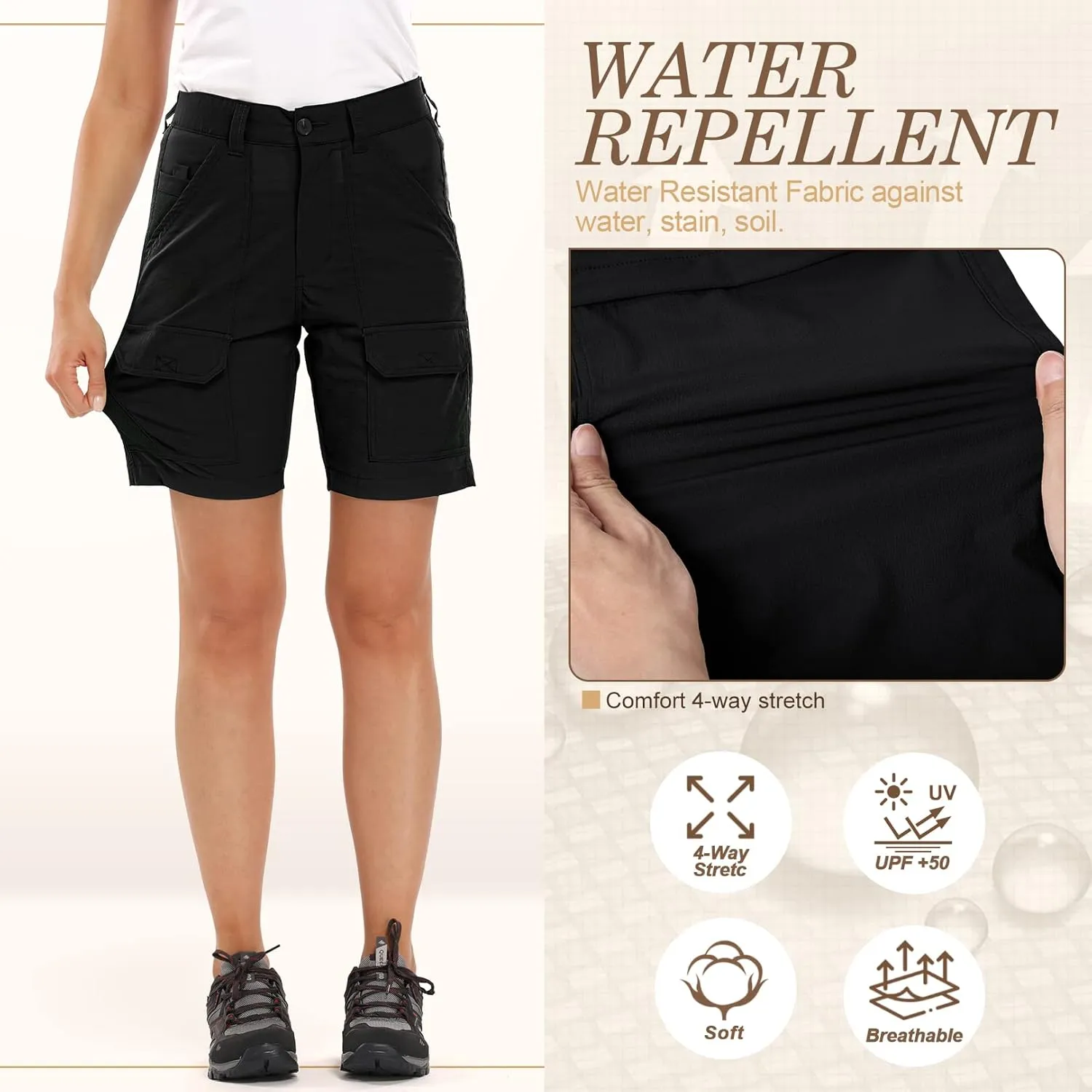 Jessie Kidden Womens Stretch Cargo Hiking Shorts Quick Dry Elastic Waist 7" Casual Shorts for Women
