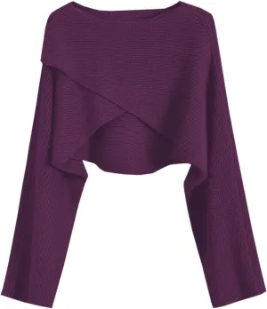 Joe Wenko Women's Boat Neck Sweater Long Sleeve Cross Wrap Asymmetrical Hem Cropped Pullover Jumper Tops