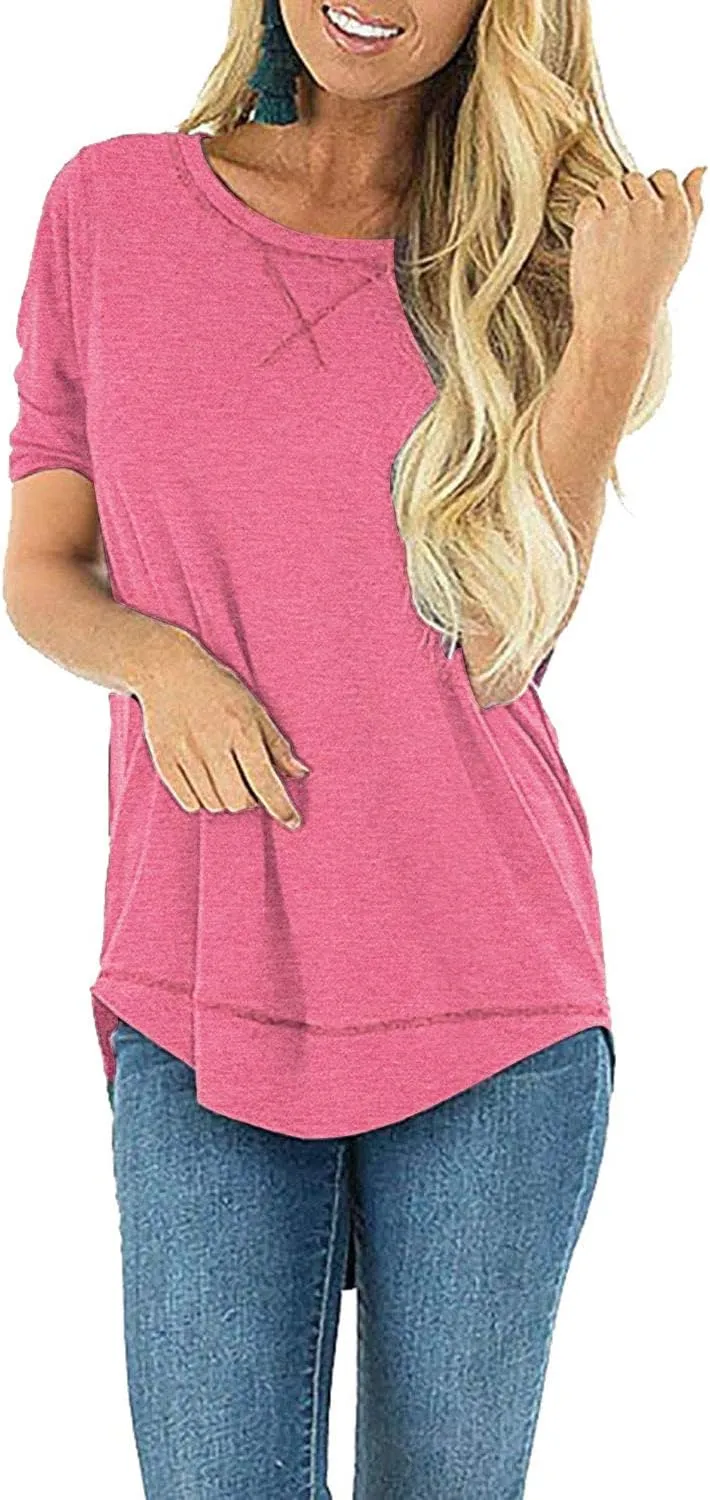 JomeDesign Summer Tops for Women Short Sleeve Side Split Casual Loose Tunic Top