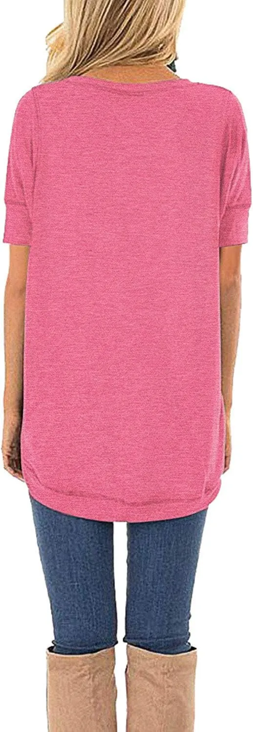 JomeDesign Summer Tops for Women Short Sleeve Side Split Casual Loose Tunic Top
