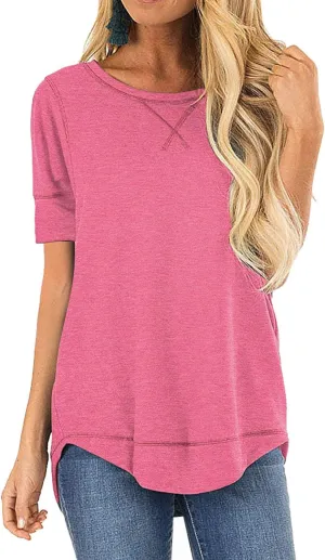 JomeDesign Summer Tops for Women Short Sleeve Side Split Casual Loose Tunic Top