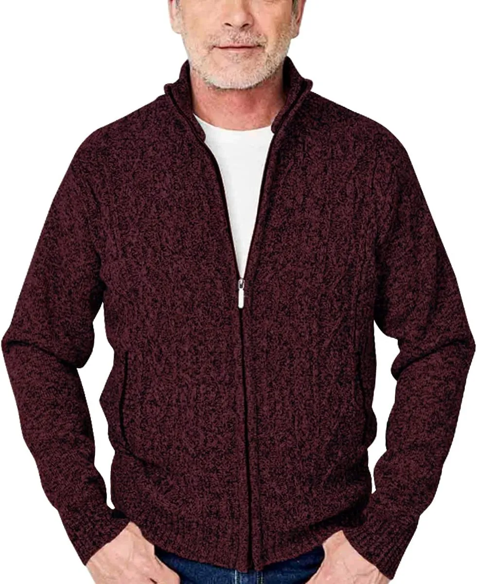 JYG Cardigan Sweaters for Men Full Zip Fleece Lined Up Stand Collar Slim Fit Knitted Sweater with 2 Front Pockets