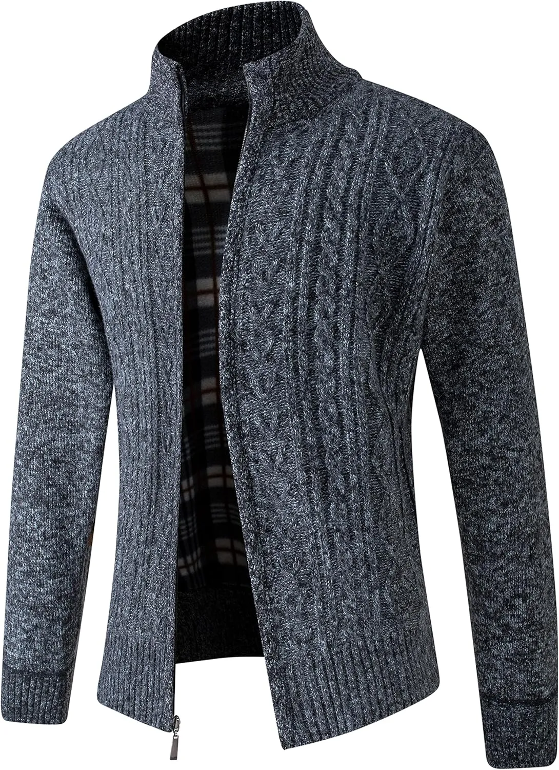 JYG Cardigan Sweaters for Men Full Zip Fleece Lined Up Stand Collar Slim Fit Knitted Sweater with 2 Front Pockets