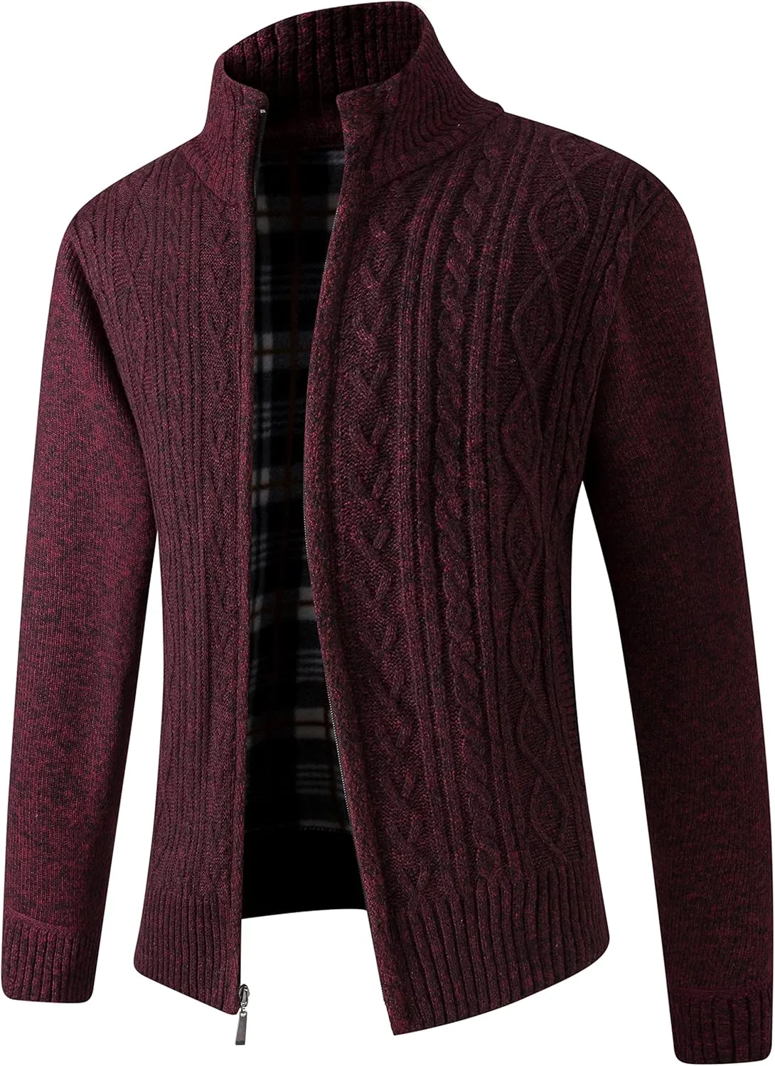 JYG Cardigan Sweaters for Men Full Zip Fleece Lined Up Stand Collar Slim Fit Knitted Sweater with 2 Front Pockets