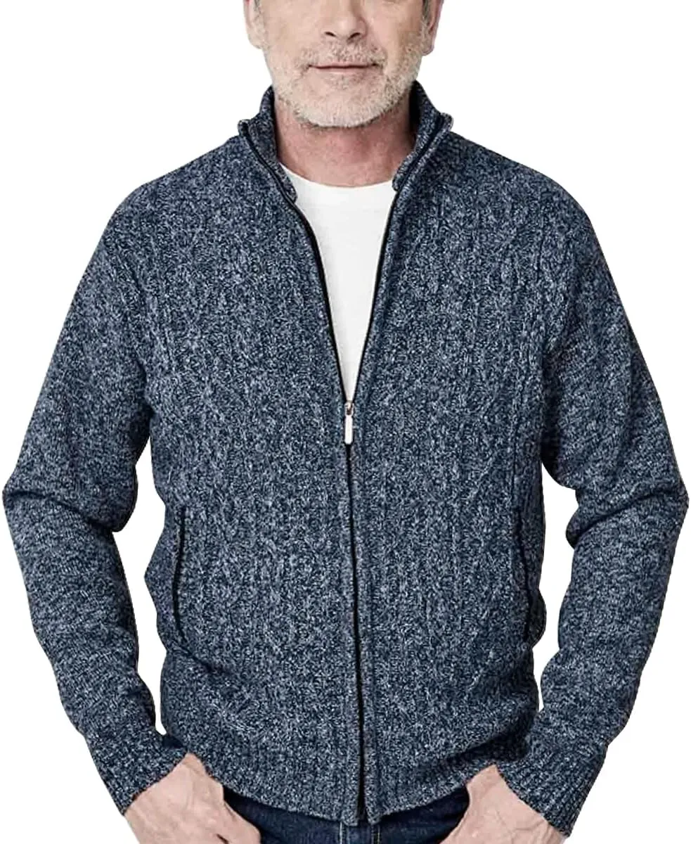 JYG Cardigan Sweaters for Men Full Zip Fleece Lined Up Stand Collar Slim Fit Knitted Sweater with 2 Front Pockets