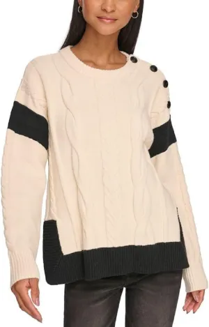 Karl Lagerfeld Paris Women's Long Sleeve Cable Sweater