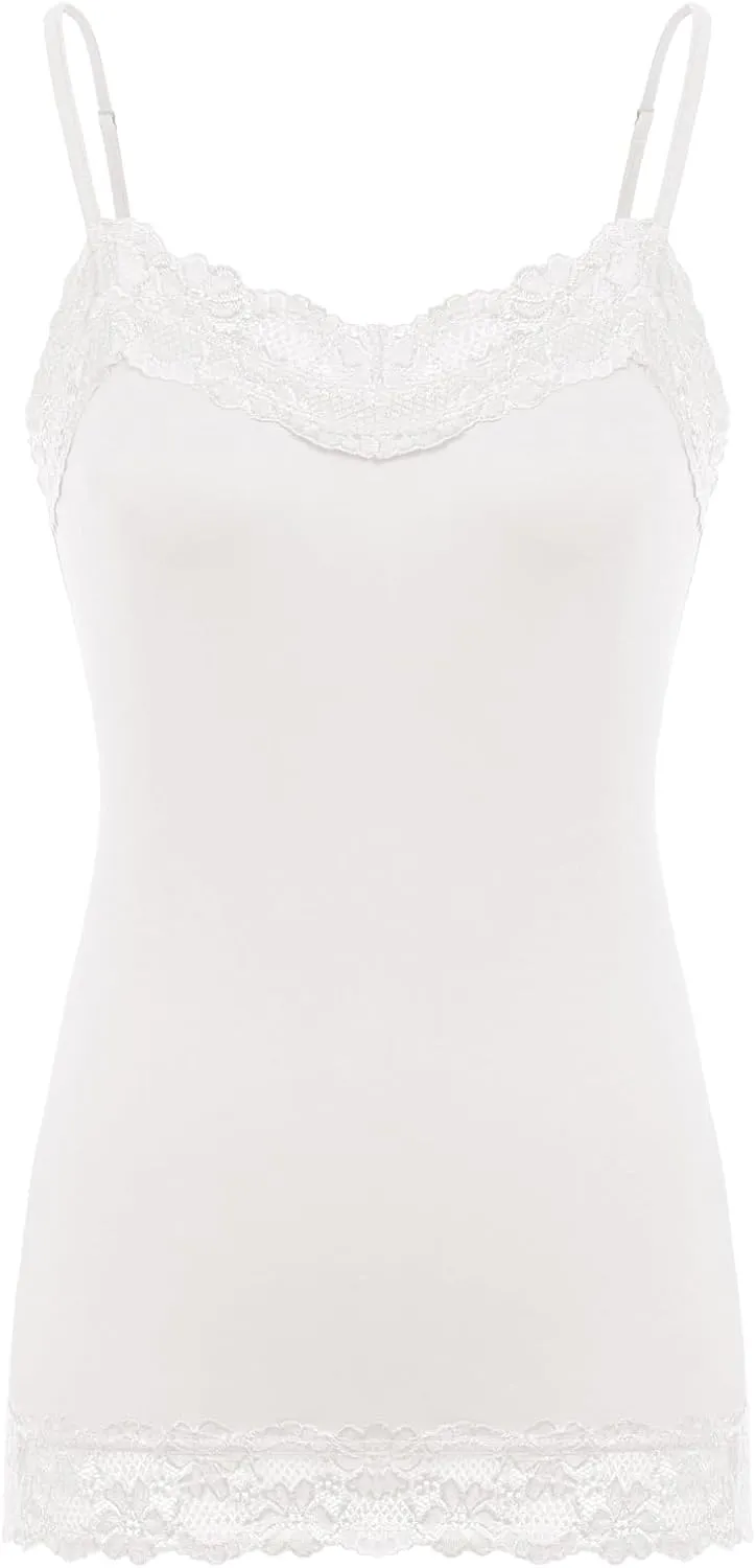 Kate Kasin Women's Adjustable Spaghetti Strap Lace Trim Cami Tunic Tank Top
