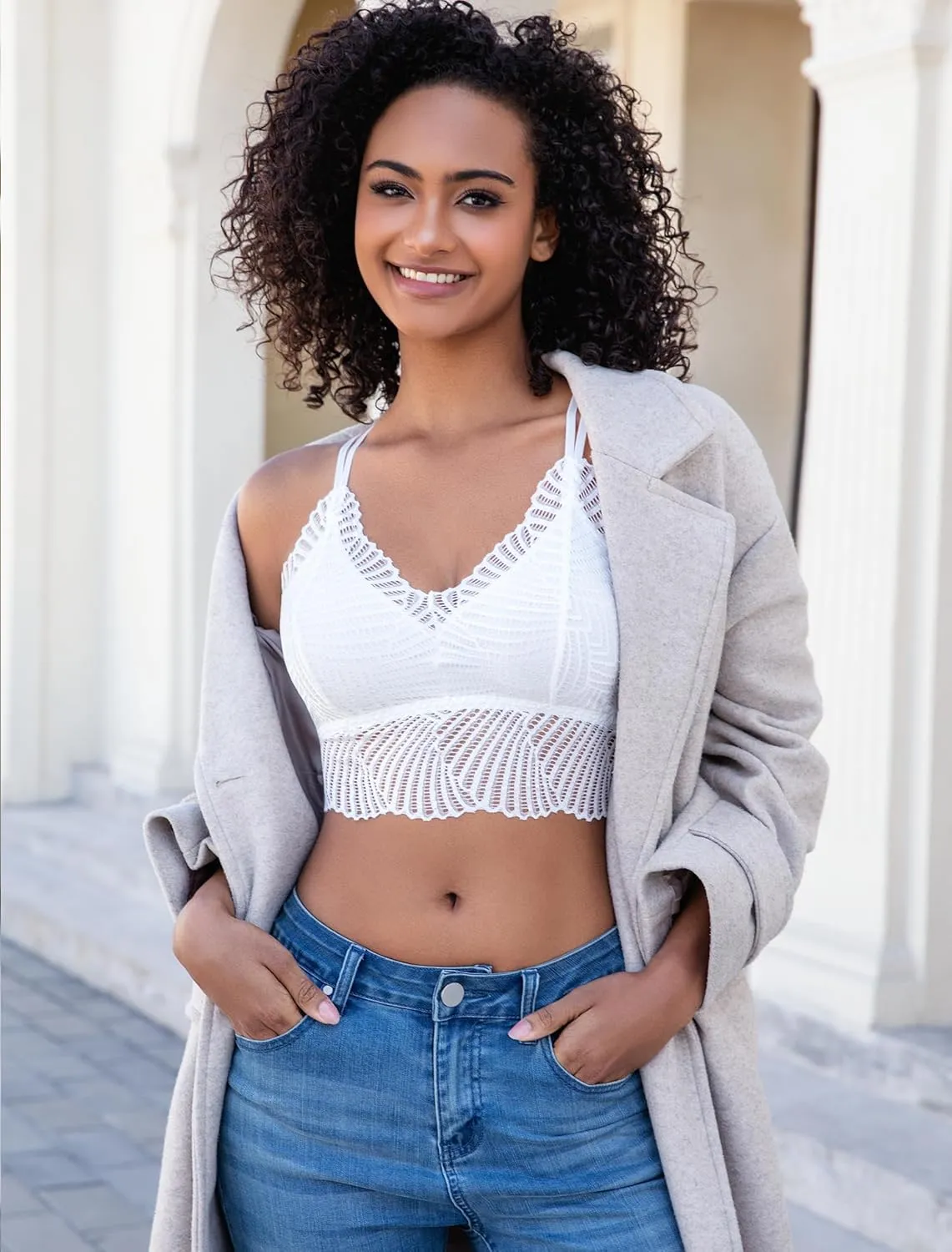 Lace Bralette for Women V Neck Camisoles Racerback Adjustable Strap Crop Top
