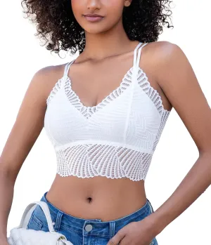Lace Bralette for Women V Neck Camisoles Racerback Adjustable Strap Crop Top