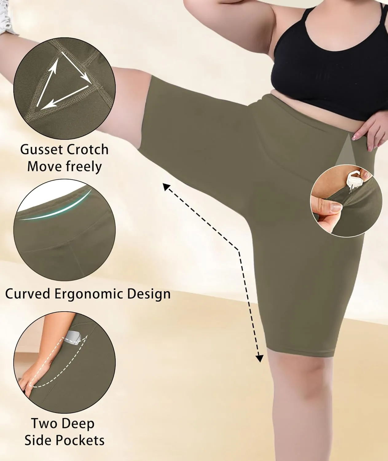 LALAGEN Women Plus Size Biker Shorts with Pockets - Tummy Control Gym Workout Running Yoga Volleyball Athletic Shorts