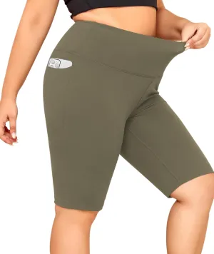 LALAGEN Women Plus Size Biker Shorts with Pockets - Tummy Control Gym Workout Running Yoga Volleyball Athletic Shorts