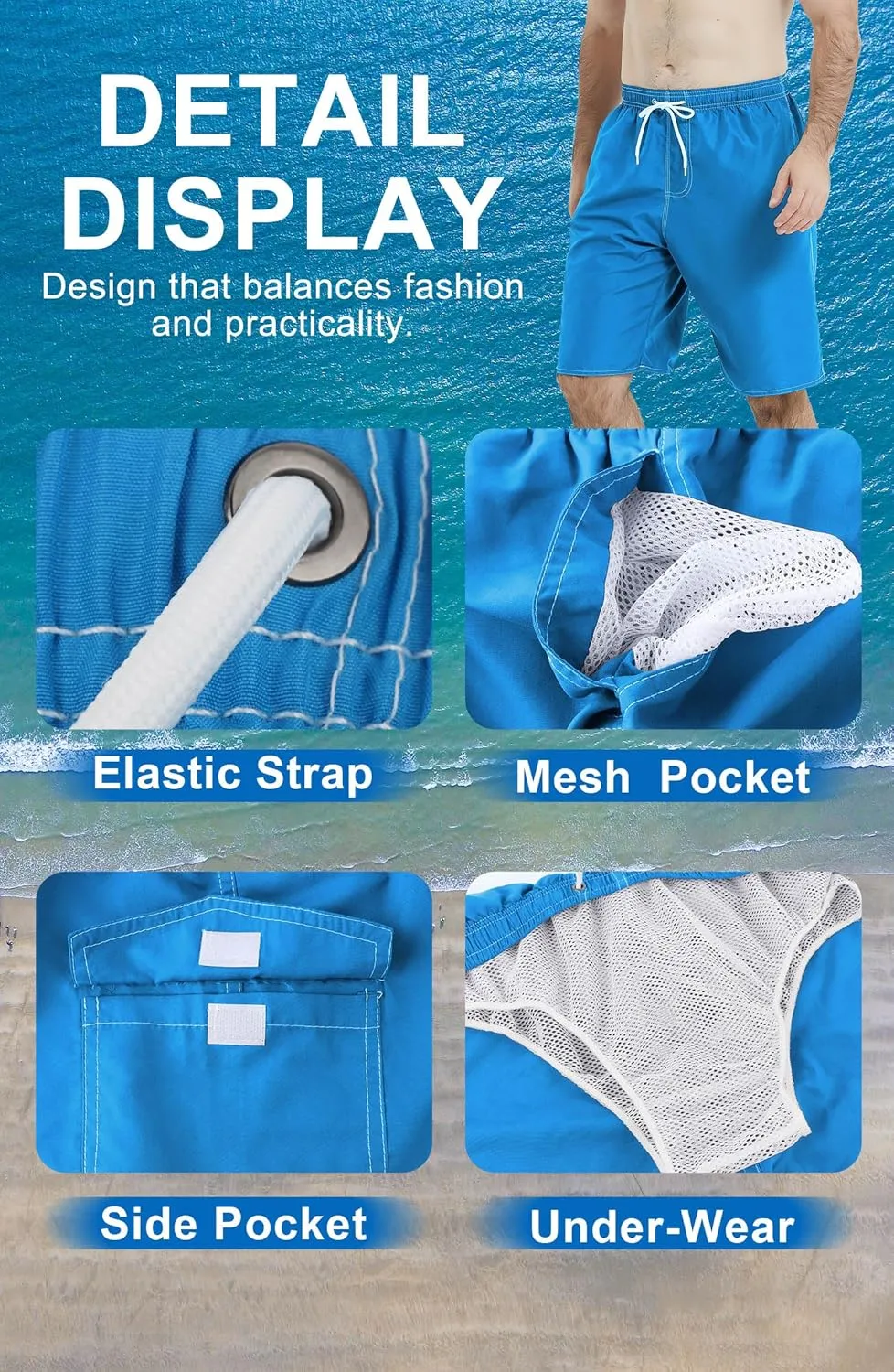 Landisun Mens Swim Trunks Board Shorts Swimsuit Swimwear Swim Shorts Bathing Suits Quick Dry with Mesh Lining