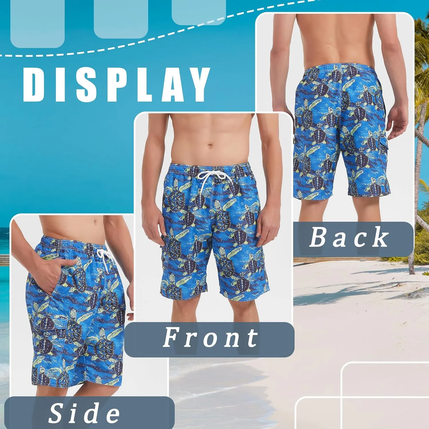 Landisun Mens Swim Trunks Board Shorts Swimsuit Swimwear Swim Shorts Bathing Suits Quick Dry with Mesh Lining