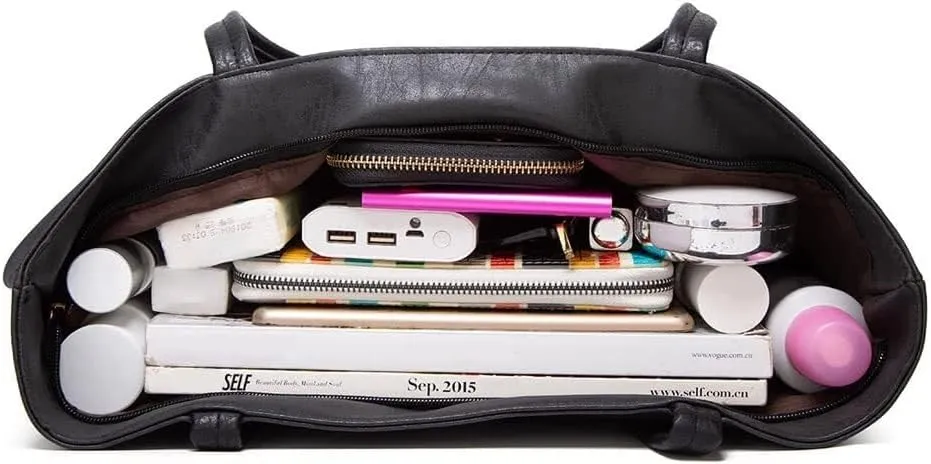 Large Capacity Work Handbag Tote for Women Retro Shoulder Purse Leather Top Handle