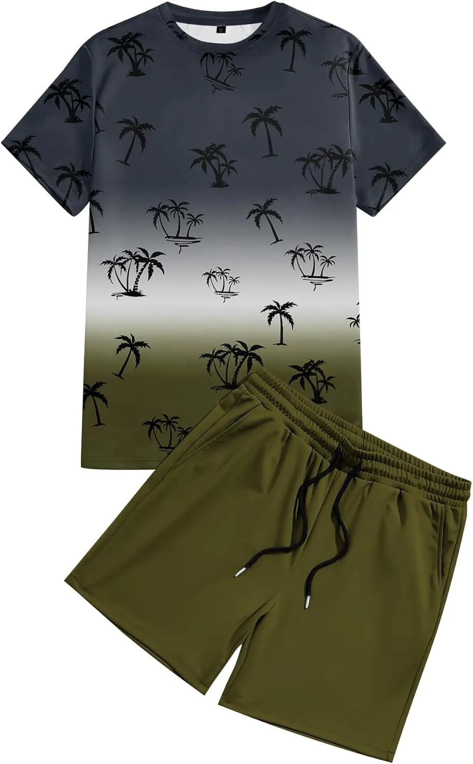LecGee Men's 2 Piece Short Sleeve Tracksuit Tropical Graphic T Shirt Hawaiian Tee Solid Shorts Set Summer Casual Outfits