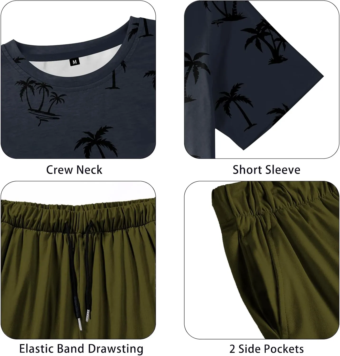 LecGee Men's 2 Piece Short Sleeve Tracksuit Tropical Graphic T Shirt Hawaiian Tee Solid Shorts Set Summer Casual Outfits