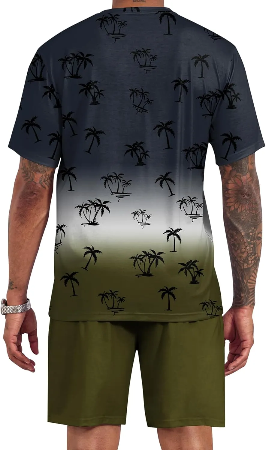 LecGee Men's 2 Piece Short Sleeve Tracksuit Tropical Graphic T Shirt Hawaiian Tee Solid Shorts Set Summer Casual Outfits