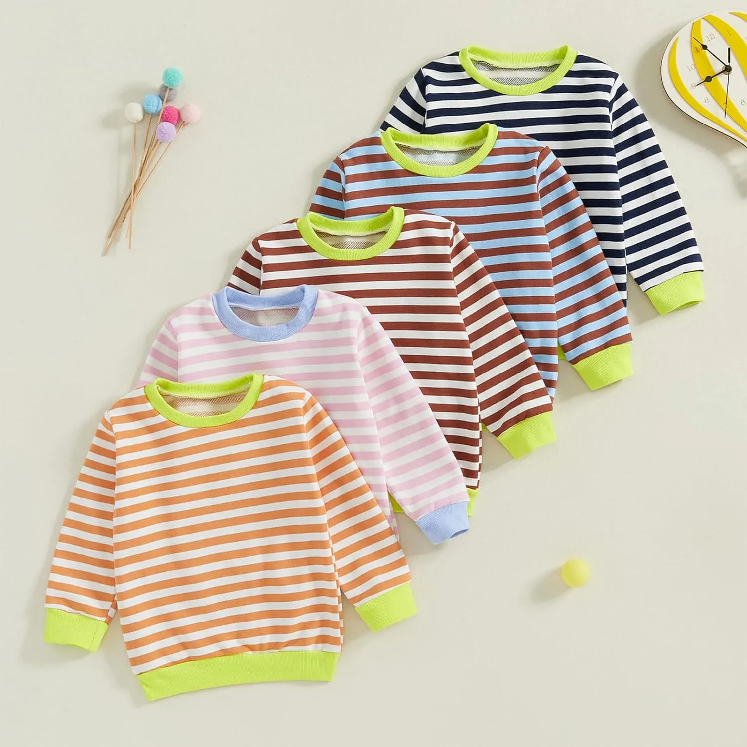 Lefyira Toddler Striped Sweatshirt Oversized Long Sleeve Rainbow Shirt Crewneck Pullover Tops Baby Girl Boy Fall Clothes