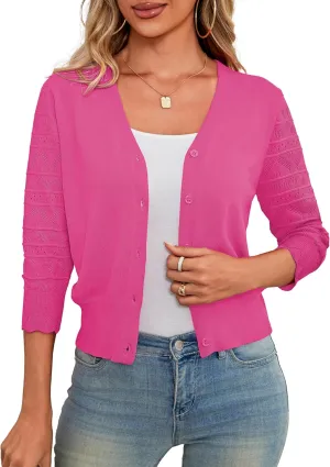 LIENRIDY Women's Crochet Cropped Cardigans Sweaters 3/4 Sleeve Open Front Bolero Shrugs, S-XL
