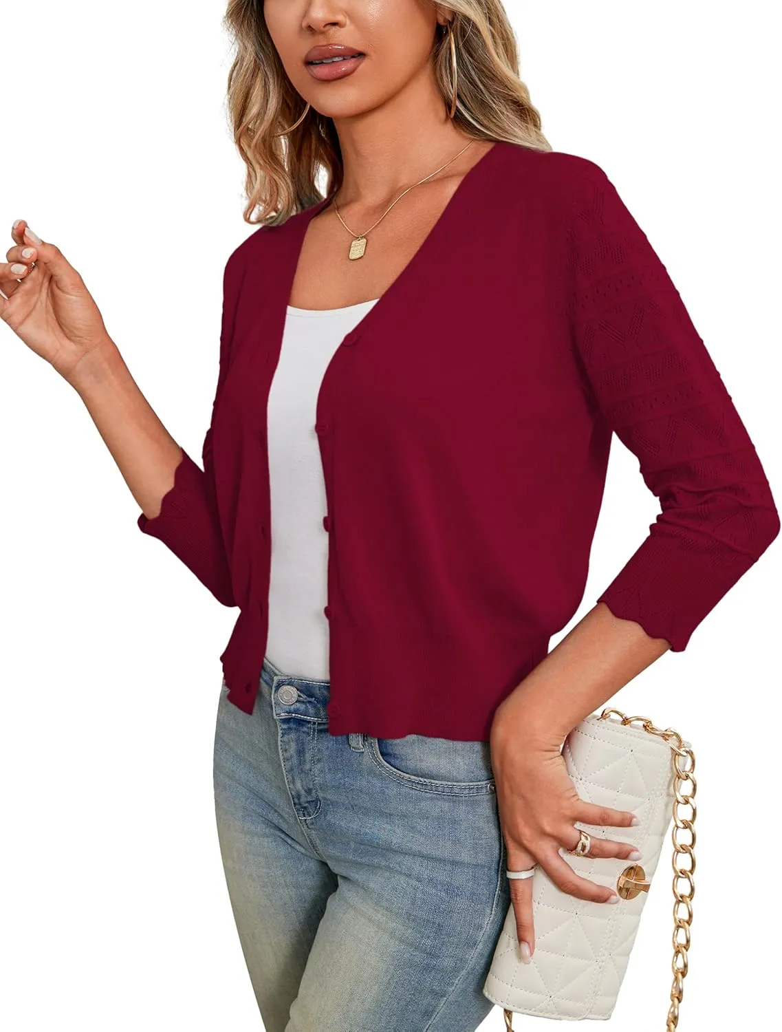 LIENRIDY Women's Crochet Cropped Cardigans Sweaters 3/4 Sleeve Open Front Bolero Shrugs, S-XL