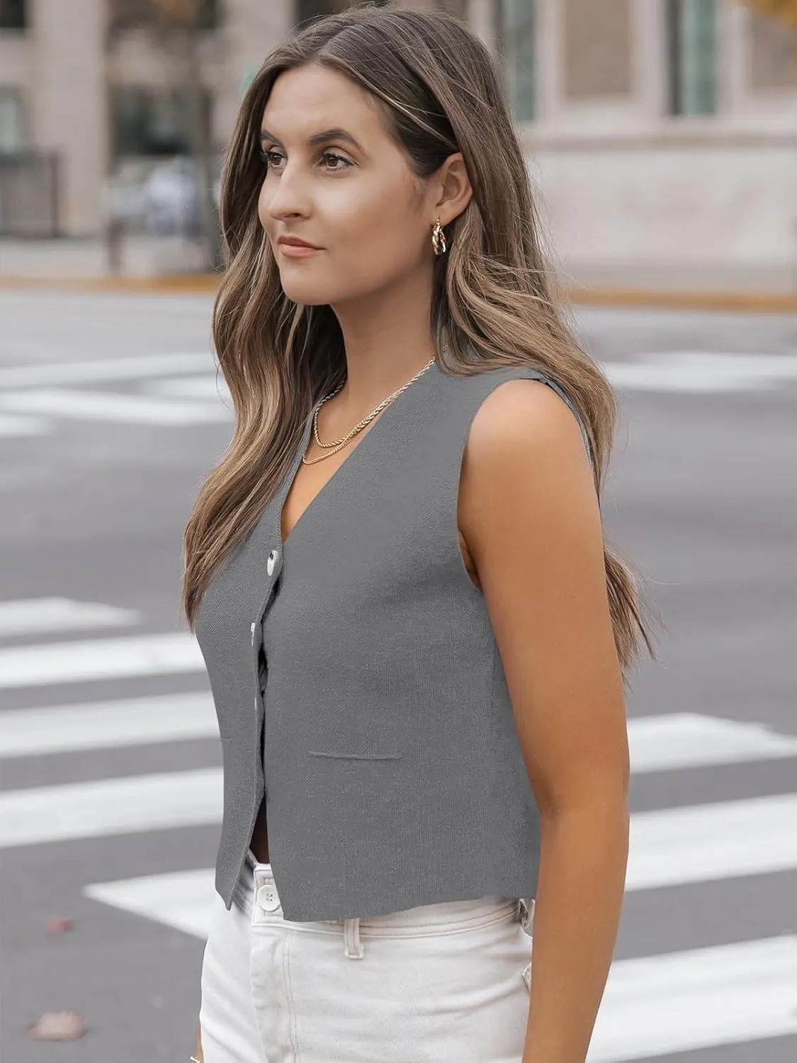 LILLUSORY Sweater Vest Women Dressy Button Up Sweater Tank Tops 2024 Knit Work Business Casual Outfits