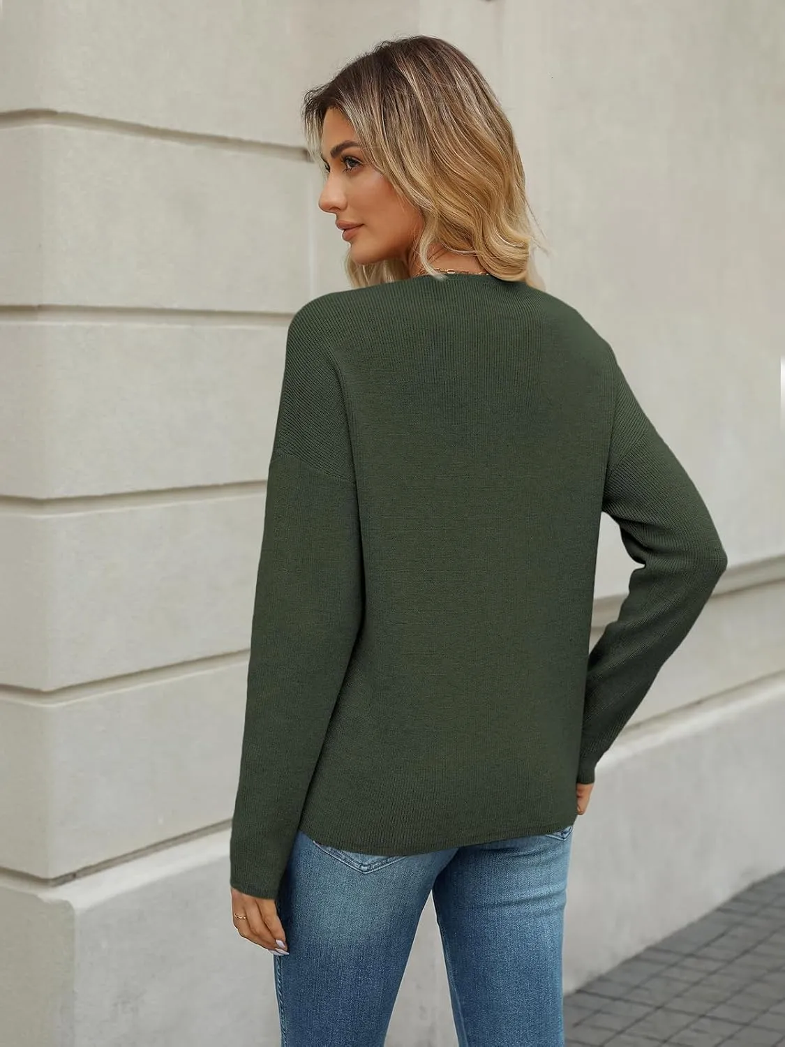 LILLUSORY Womens V Neck Sweater Long Sleeve Shirts Fall Fashion Clothes 2025 Knit Trendy Slim Fitted Tops