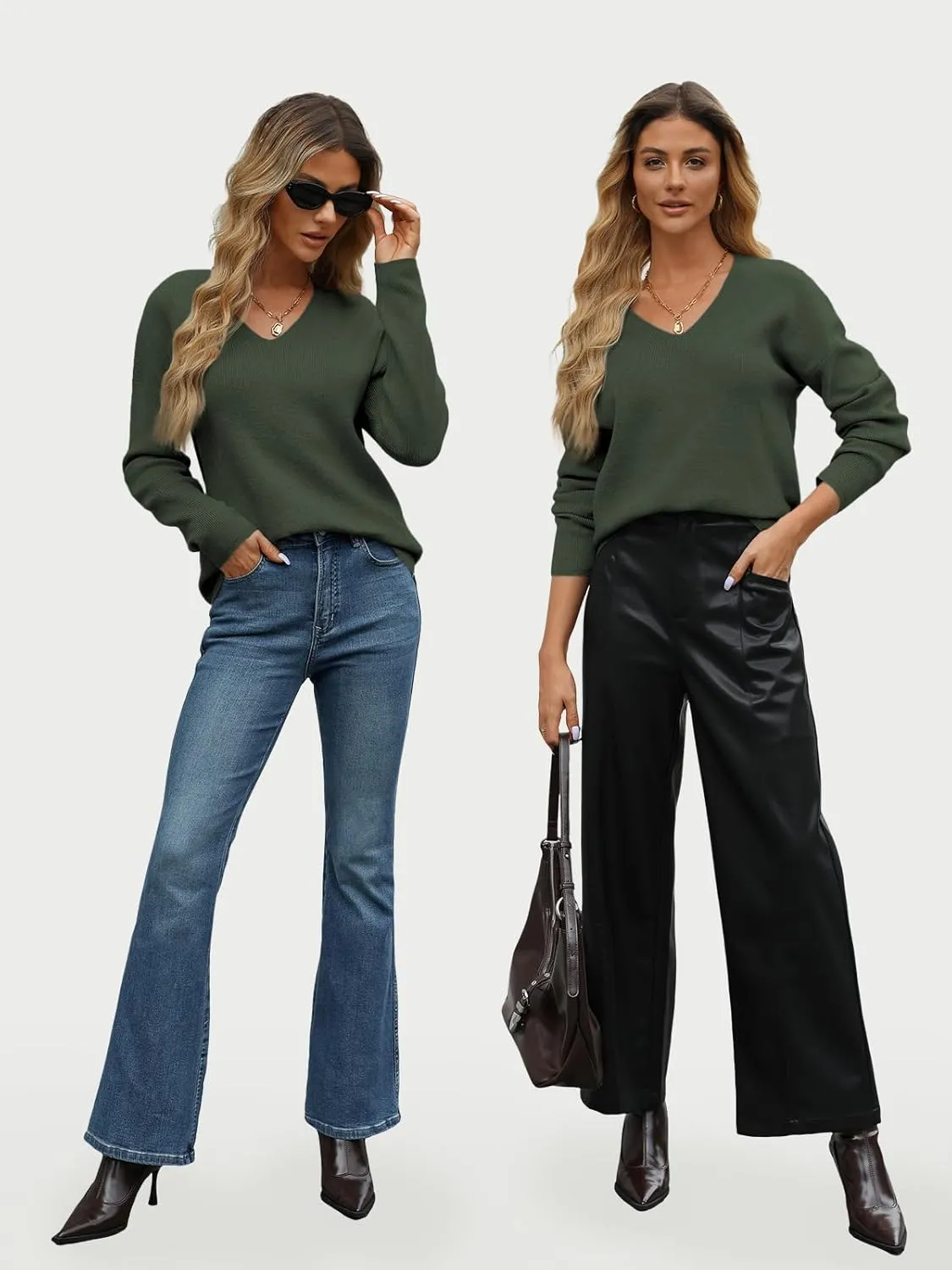 LILLUSORY Womens V Neck Sweater Long Sleeve Shirts Fall Fashion Clothes 2025 Knit Trendy Slim Fitted Tops