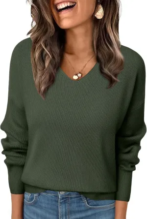 LILLUSORY Womens V Neck Sweater Long Sleeve Shirts Fall Fashion Clothes 2025 Knit Trendy Slim Fitted Tops