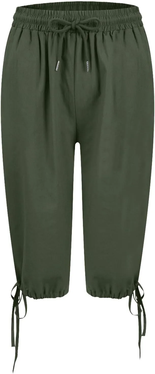 Linen Pants for Women Solid Color Casual Side Lace Summer Drawstring Pants with Pocket for Beach Vacations