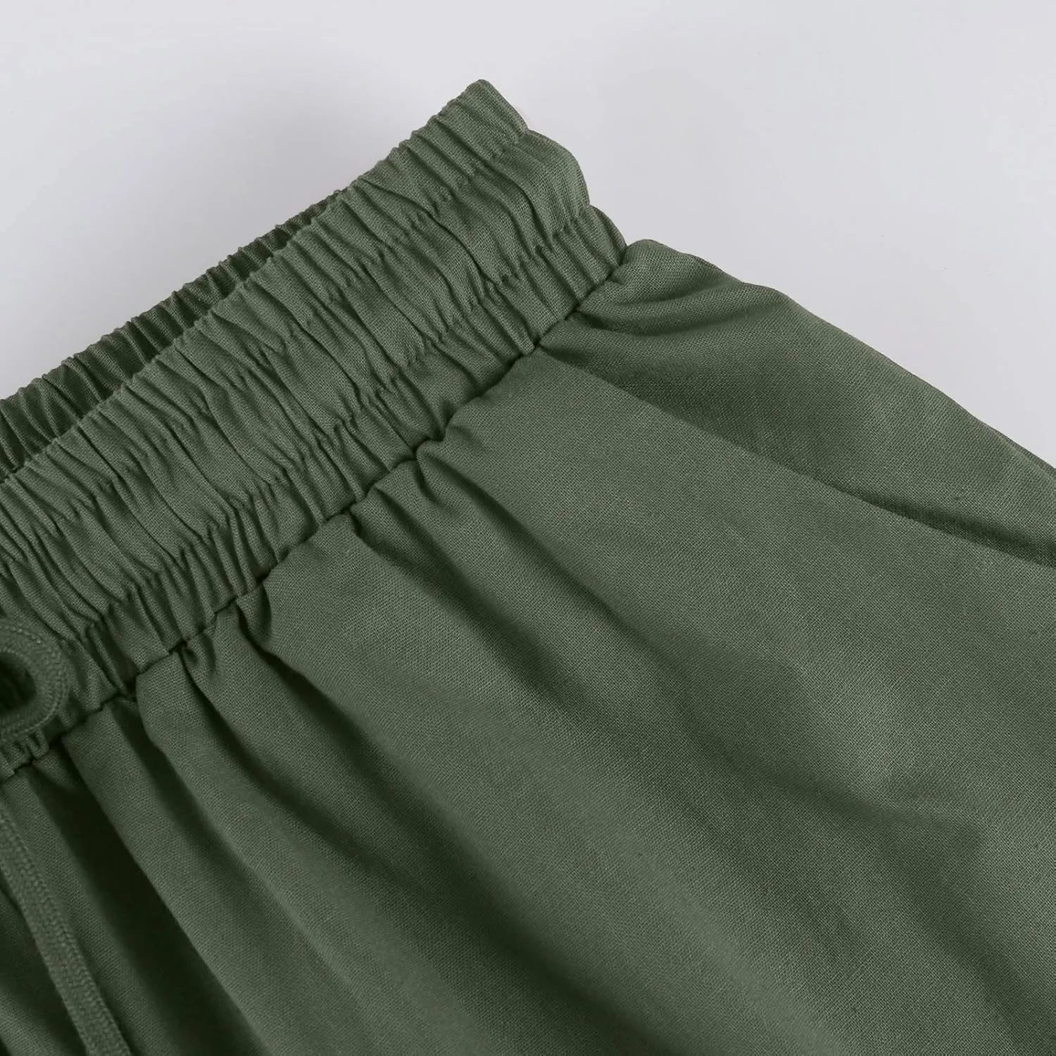 Linen Pants for Women Solid Color Casual Side Lace Summer Drawstring Pants with Pocket for Beach Vacations