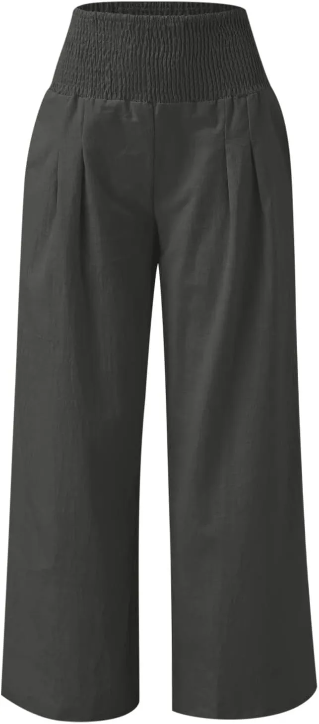 Linen Pants Women Casual Plus Size Summer Wide Leg Pants Beach Boho Wide Leg High Waist Pants Travel Vacation Outfits