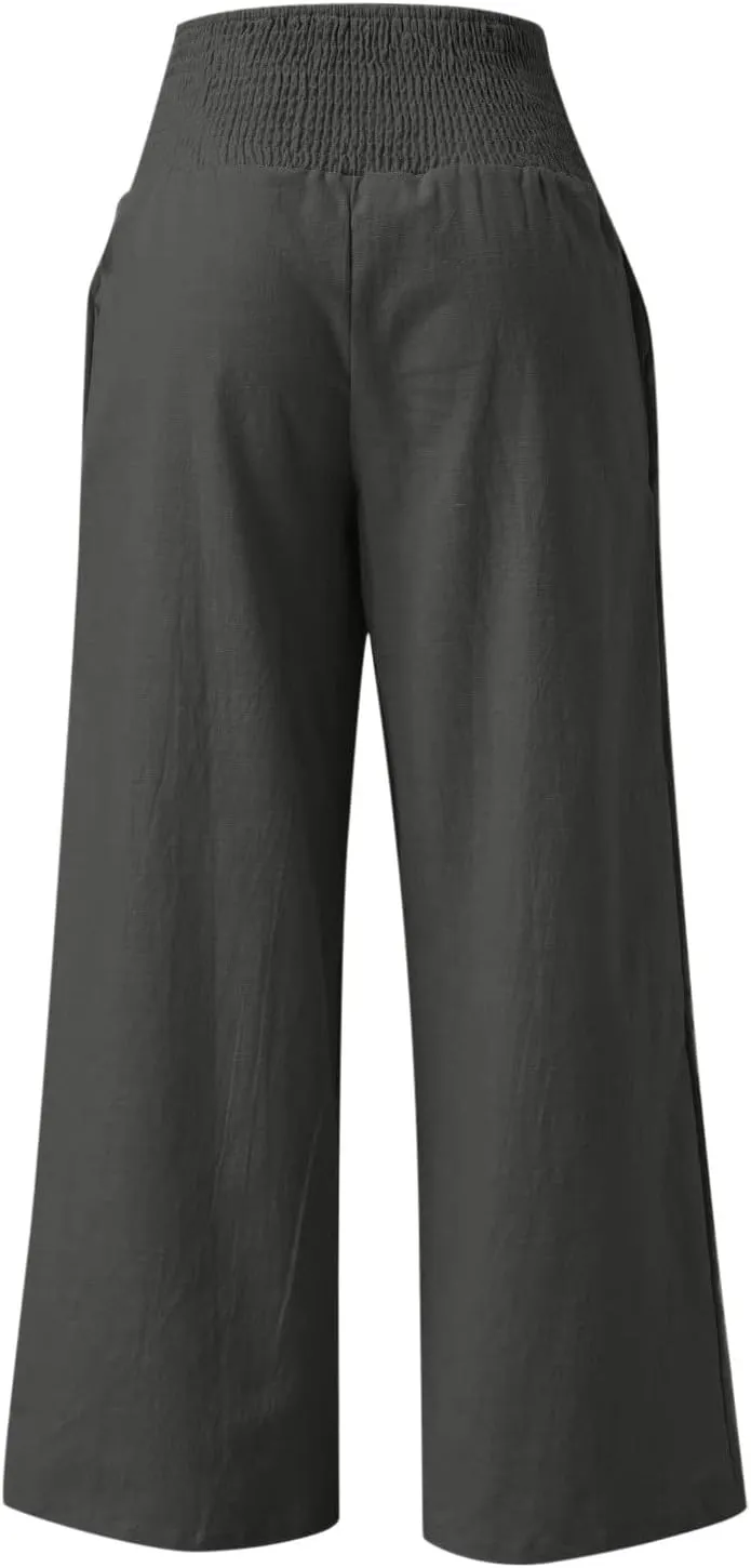 Linen Pants Women Casual Plus Size Summer Wide Leg Pants Beach Boho Wide Leg High Waist Pants Travel Vacation Outfits