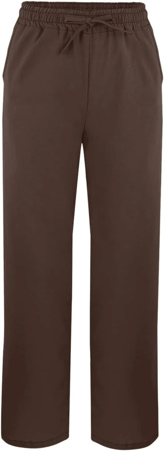 Linen Pants Women High Waist Elastic Straight Leg Lounge Pant 2025 Summer Casual Loose Lightweight Beach Trousers