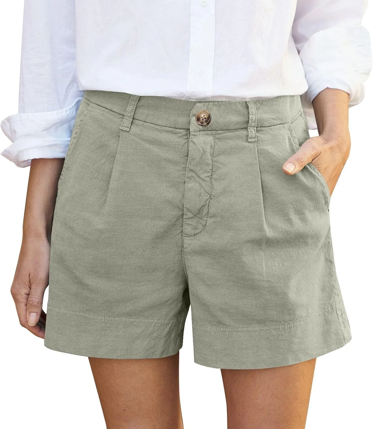 Linen Shorts for Women Summer Wide Leg Shorts High Waisted Bermuda Short Dressy Casual Chino Short with Pockets