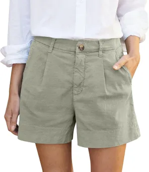 Linen Shorts for Women Summer Wide Leg Shorts High Waisted Bermuda Short Dressy Casual Chino Short with Pockets