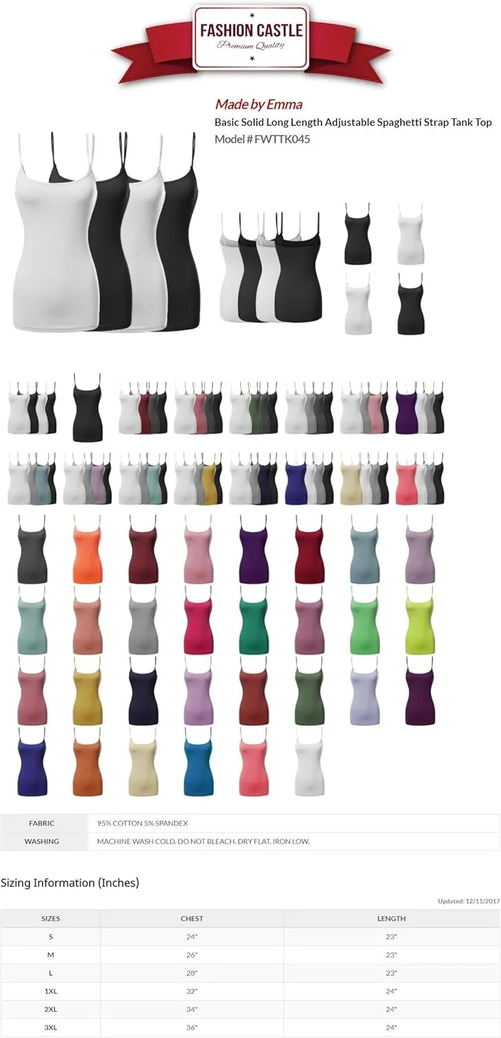 Made by Emma Women's Adjustable Camisole for Women Spaghetti Strap Tank Top Camisoles