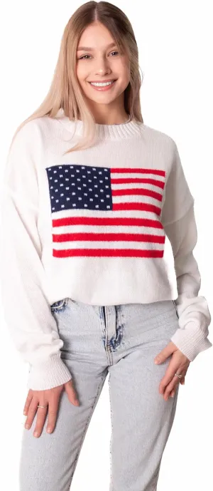 Madore White Soft Oversized American Flag Sweater Women 4th of July 2024 USA Outfits Plus Fourth