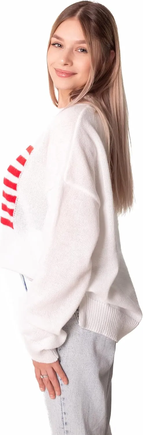 Madore White Soft Oversized American Flag Sweater Women 4th of July 2024 USA Outfits Plus Fourth