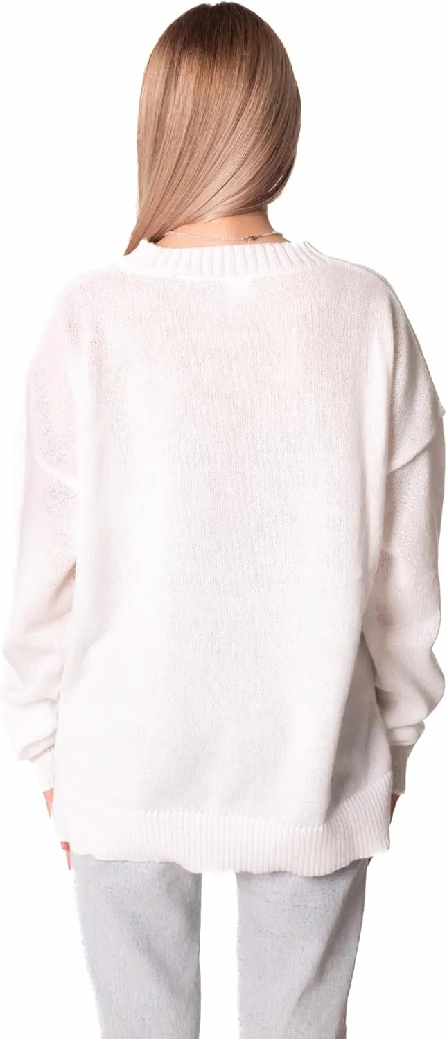 Madore White Soft Oversized American Flag Sweater Women 4th of July 2024 USA Outfits Plus Fourth