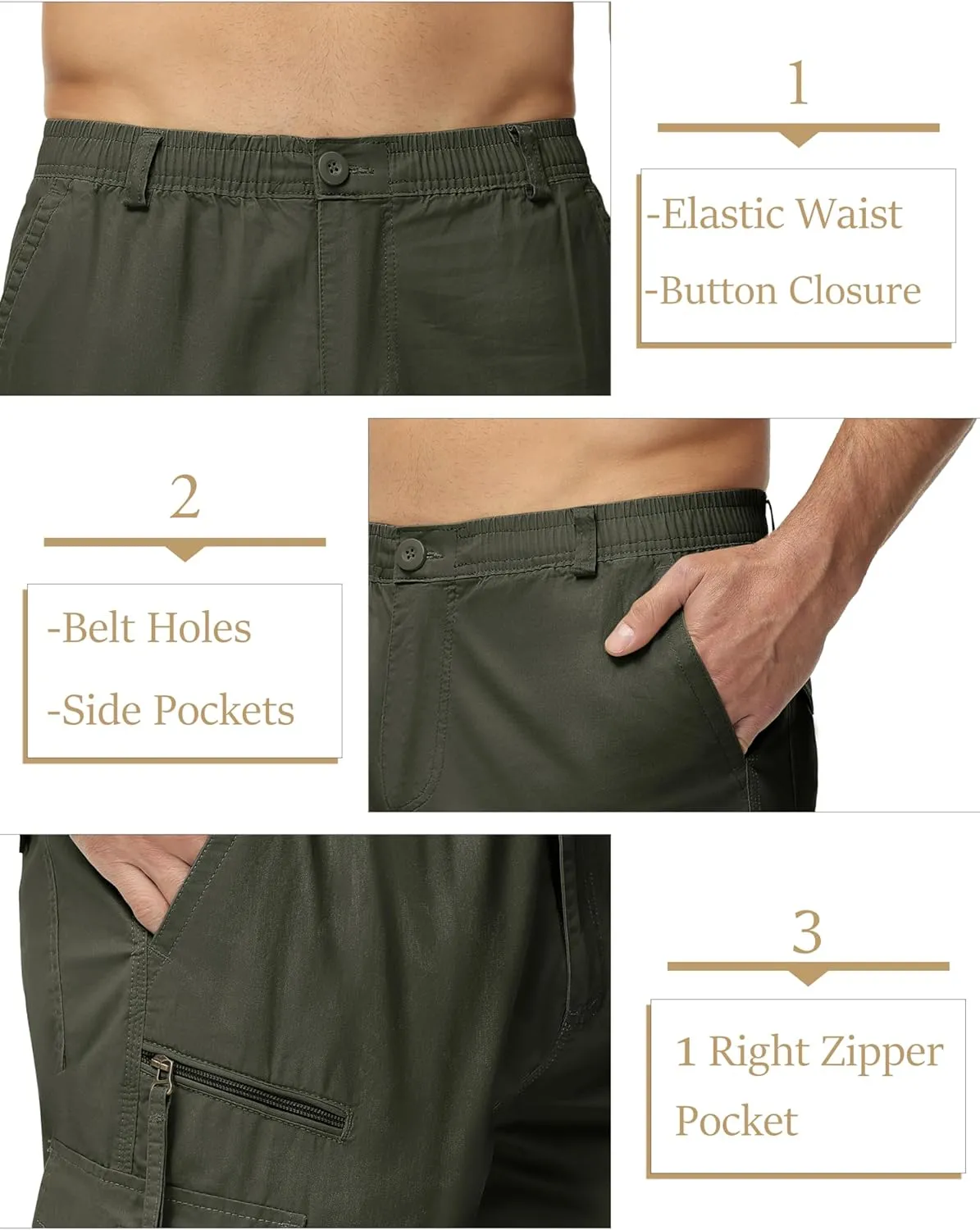 MAGCOMSEN Mens Cargo Shorts Long Capri Elastic Below The Knee 3/4 Cotton Casual Summer Shorts with Pockets