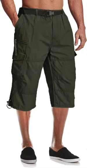MAGCOMSEN Mens Cargo Shorts Long Capri Elastic Below The Knee 3/4 Cotton Casual Summer Shorts with Pockets