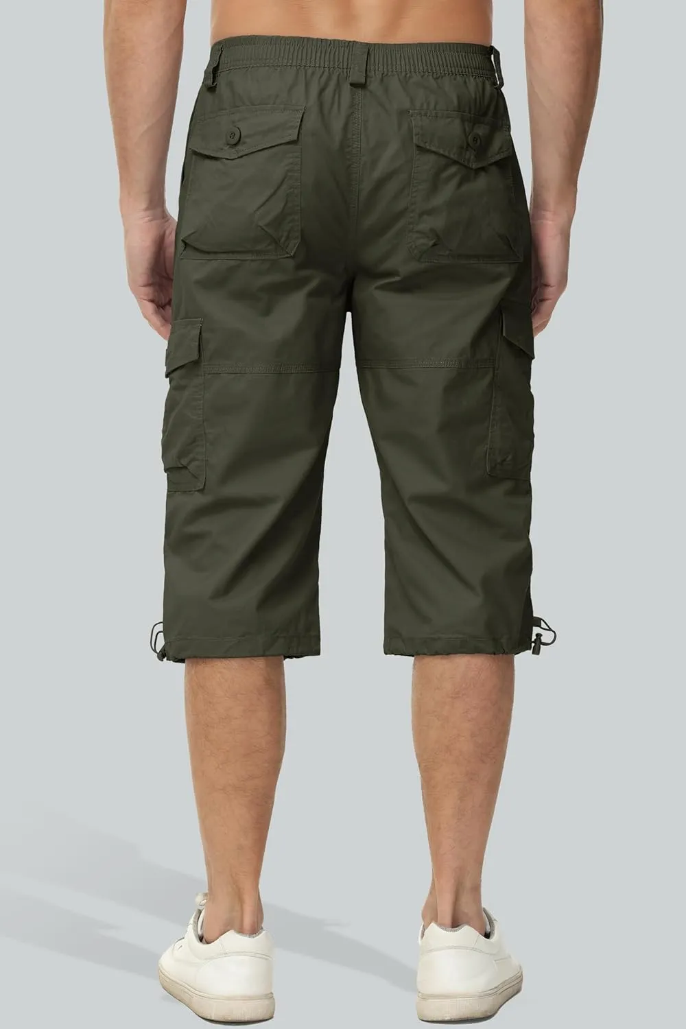 MAGCOMSEN Mens Cargo Shorts Long Capri Elastic Below The Knee 3/4 Cotton Casual Summer Shorts with Pockets